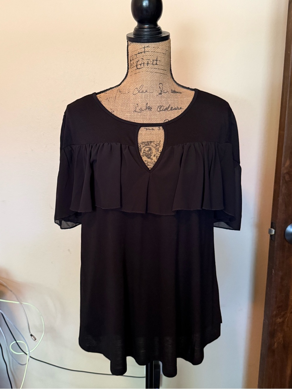 Perseption Black Ruffle Keyhole Blouse